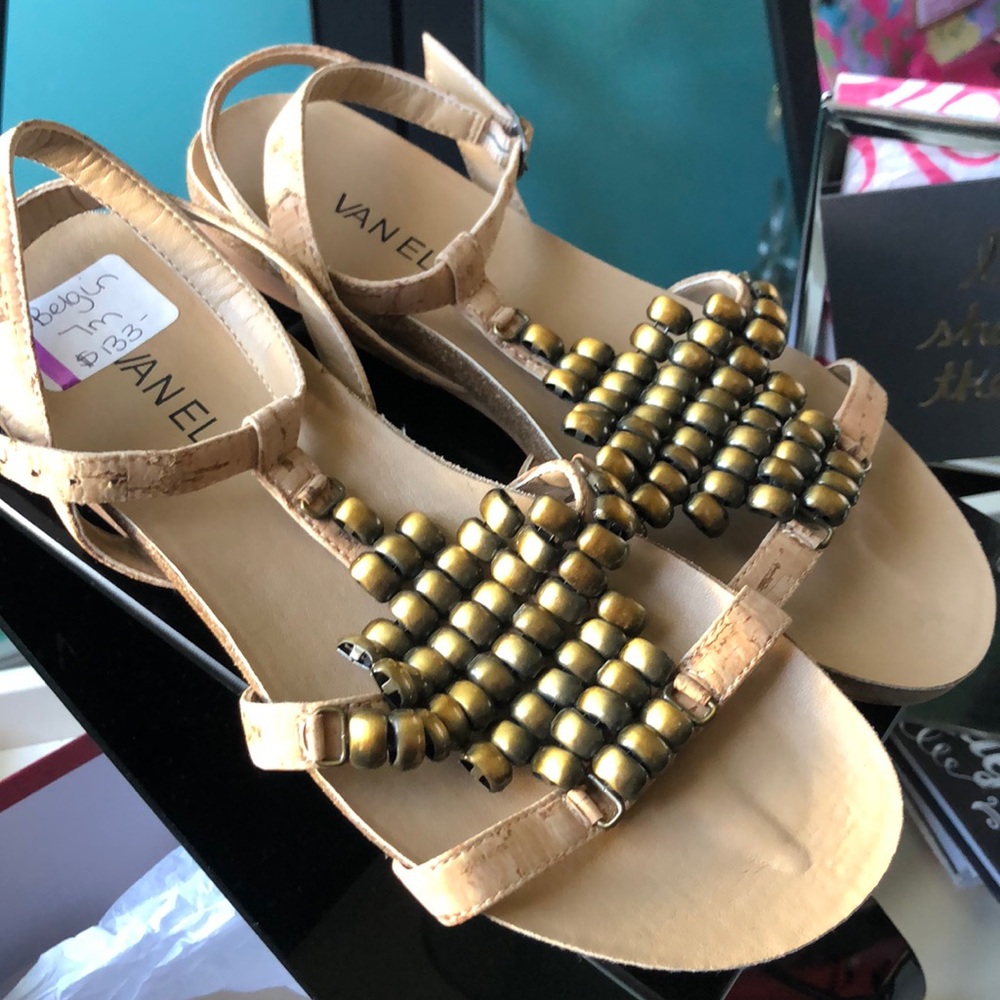 NWB VanEli Beaded Cork Ankle Strap Sandals 7M